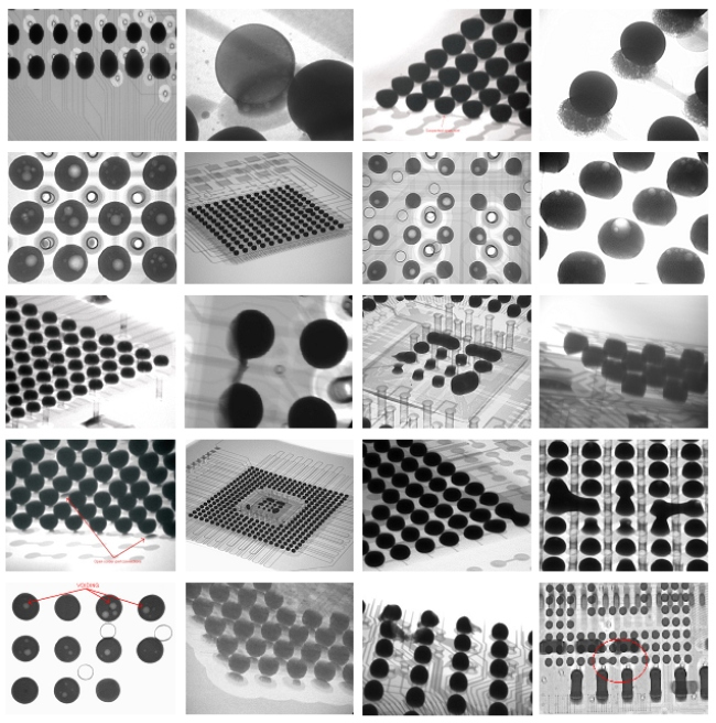 多个BGA封装缺陷的X射线图像