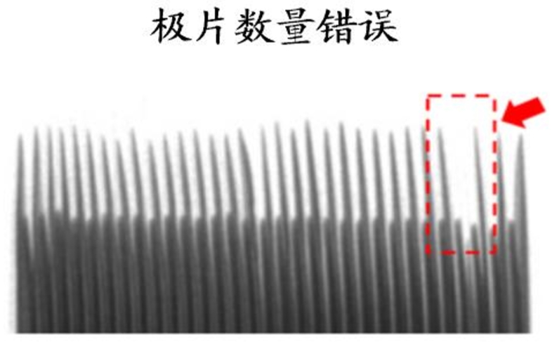 X射线对电池电芯极片数量错误检测图