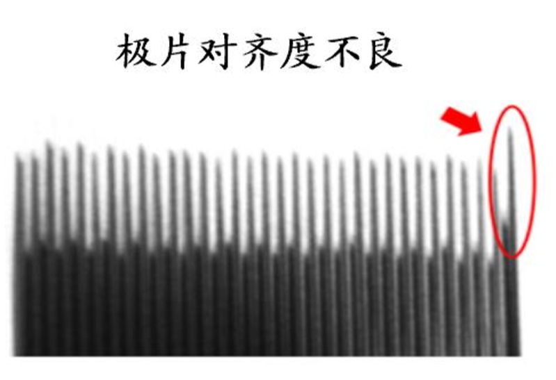 电池电芯极片对齐度不良X-ray检测图