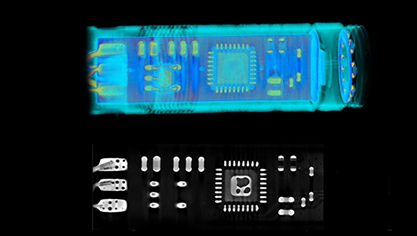 工业CT检测出该内窥镜PCB板上的焊点空洞，可能导致产品失效，危及患者生命。